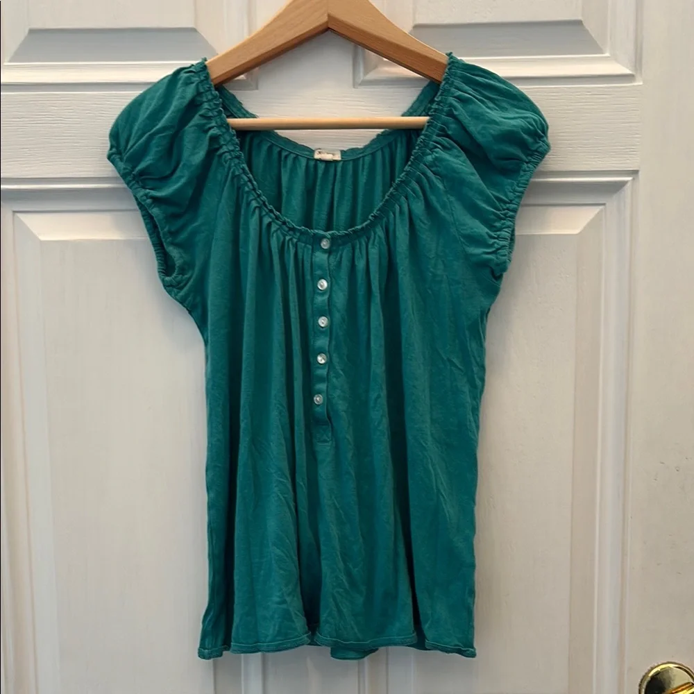 J. Crew Women’s Teal Blue Short Sleeve Shirt, Flutter Sleeve, Buttons, Size S - Picture 13 of 17